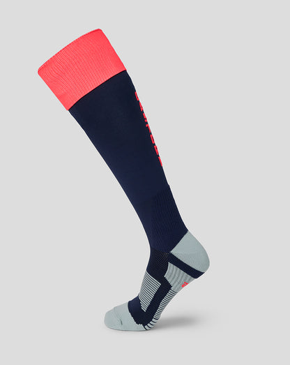 England Rugby Juniors 26/27 Alternate Sock navy body with Rhodonite pink cuff and gray heel and toe.