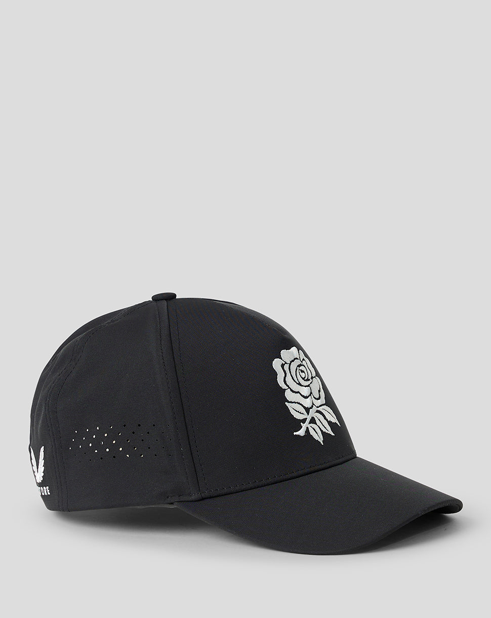 Light blue denim cap with a small brown logo on a white background