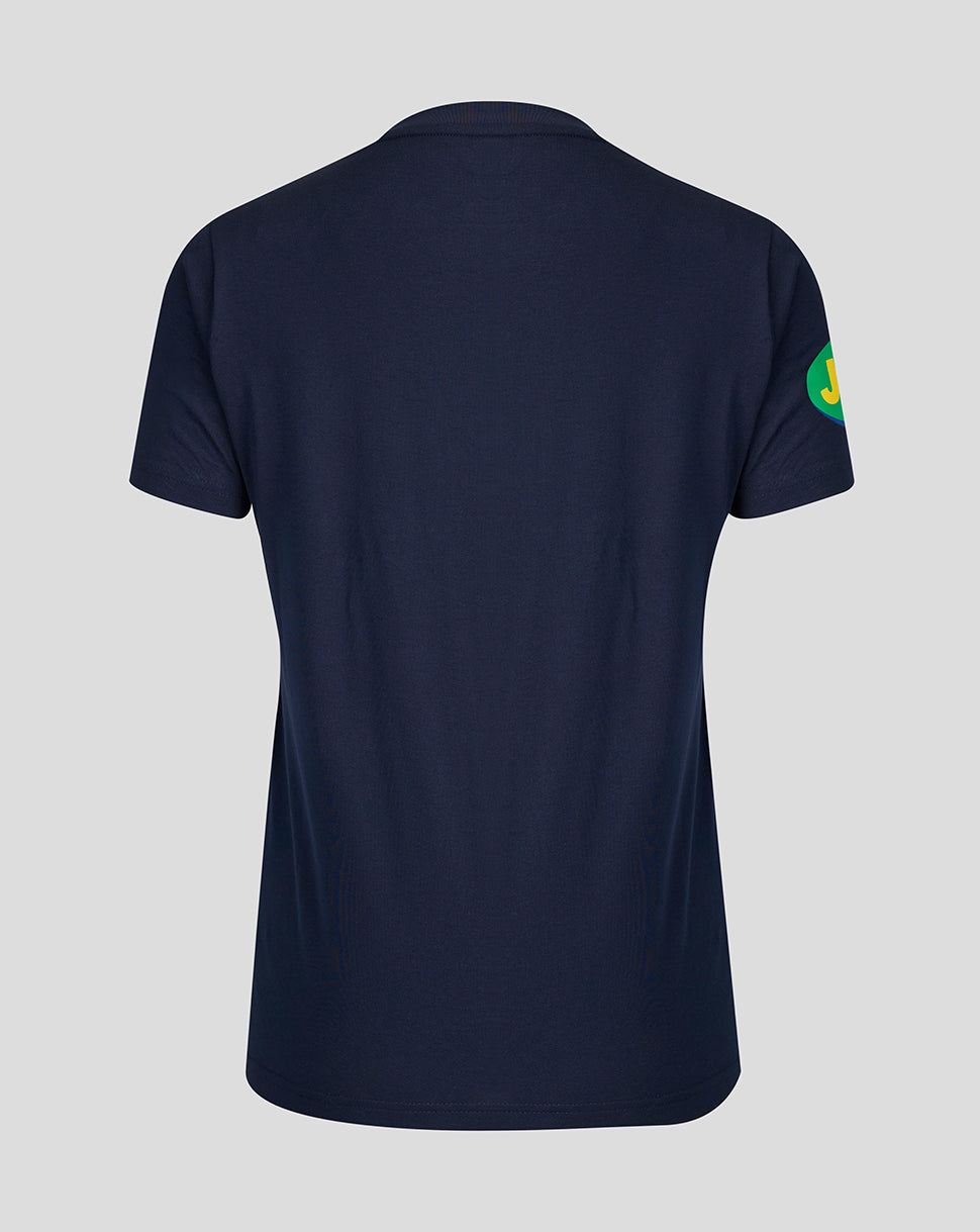 Back view of navy Leicester Tigers Travel T Shirt with a simple plain back