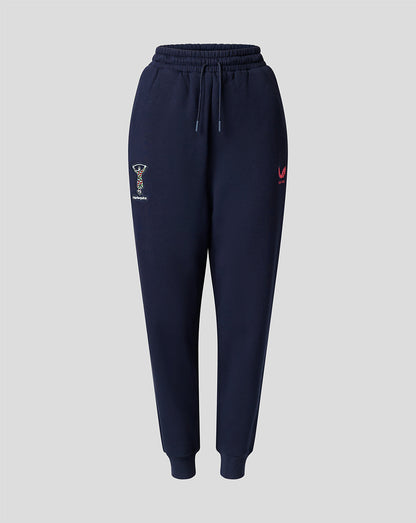 Navy women's Travel Adapt fleece joggers with Harlequins crest patch on the thigh
