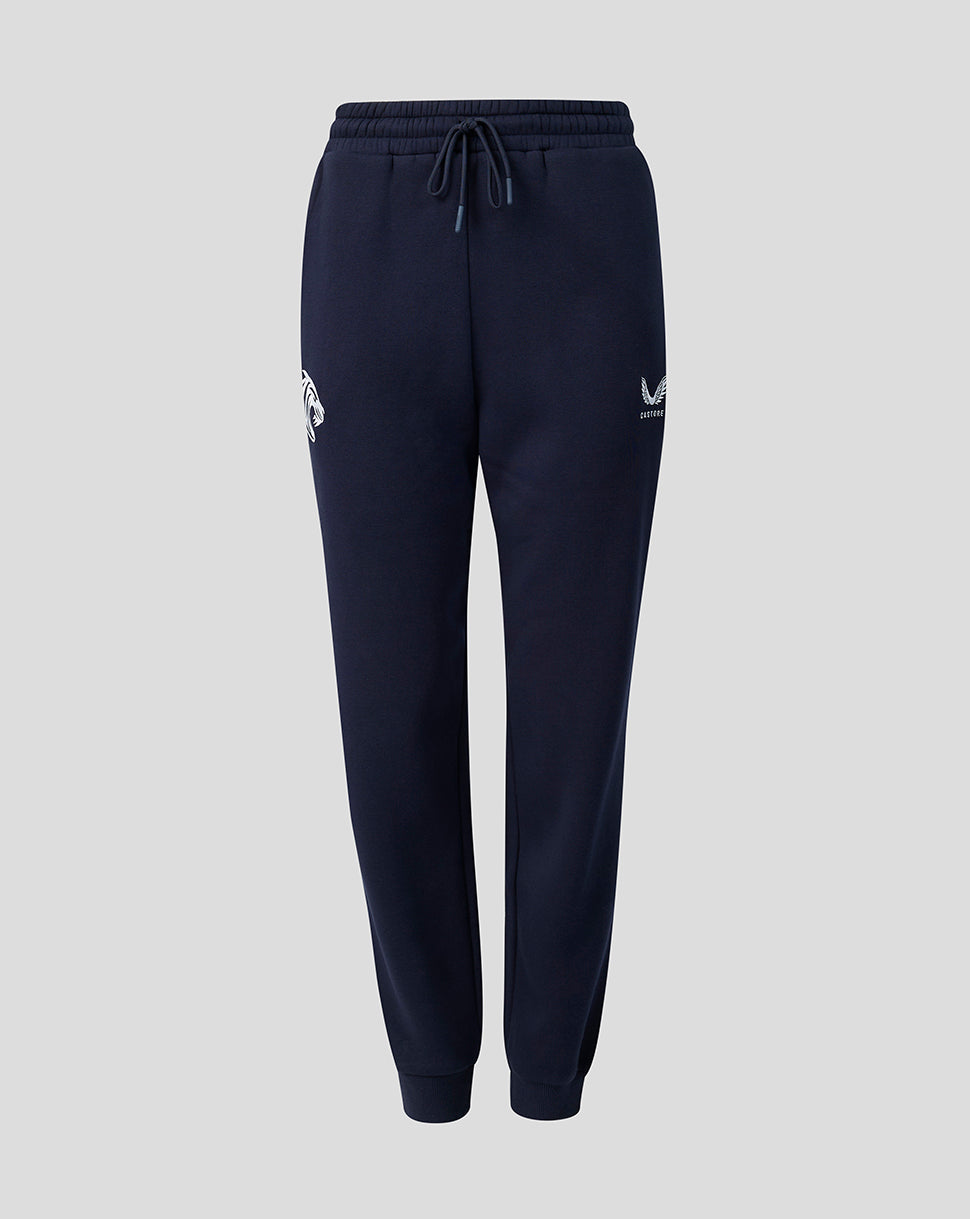 Navy Leicester Tigers travel joggers with drawstring waist and tiger logo on the leg