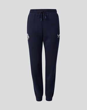 Navy Leicester Tigers travel joggers with drawstring waist and tiger logo on the leg