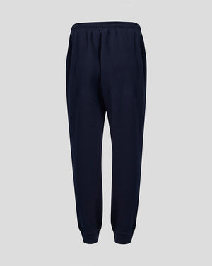 Back view of navy Leicester Tigers travel joggers with elastic cuffs and drawstring waistband