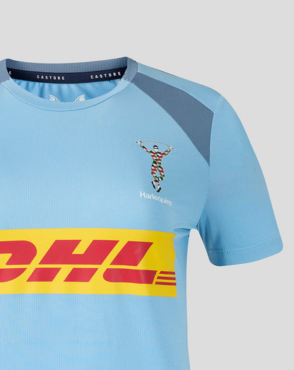 Light blue sports jersey with DHL logo and Harlequins branding on a light gray background