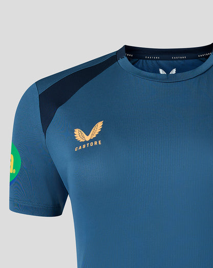 Blue training shirt chest featuring Breedon crest and Castore branding.