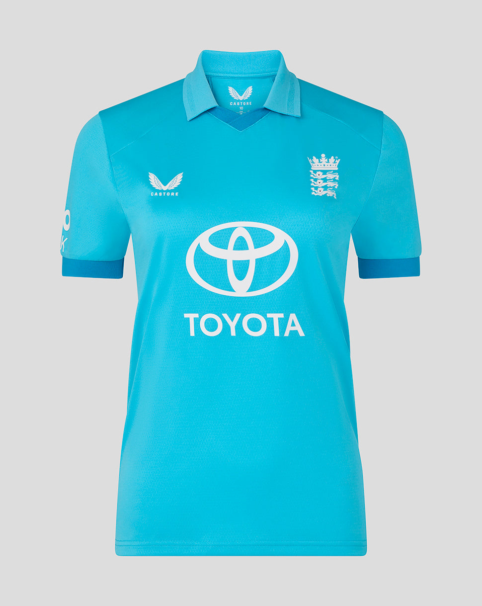 Blue sports jersey with Toyota logo on a gray background
