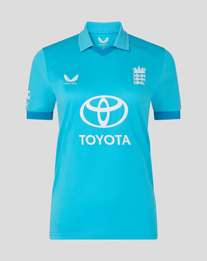 Blue sports jersey with Toyota logo on a gray background