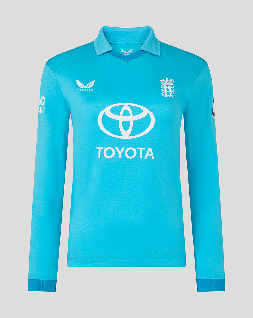 Blue sports jersey with Toyota logo on a gray background