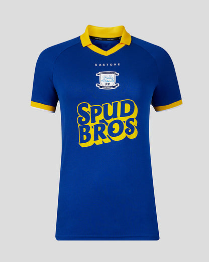 Blue sports jersey with yellow accents and 'Spud Bros' text on a gray background