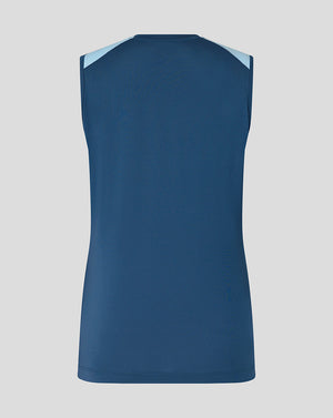 Blue sleeveless shirt on a gray background