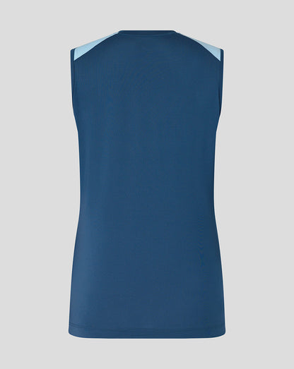 Blue sleeveless shirt on a gray background