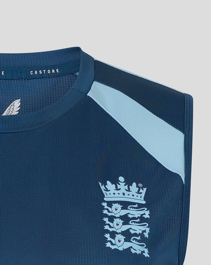 Navy sports jersey with white logo on a light gray background
