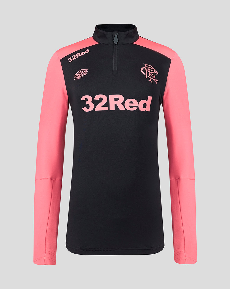 Rangers women's training quarter-zip top in navy with vivid pink sleeves and zip neck.
