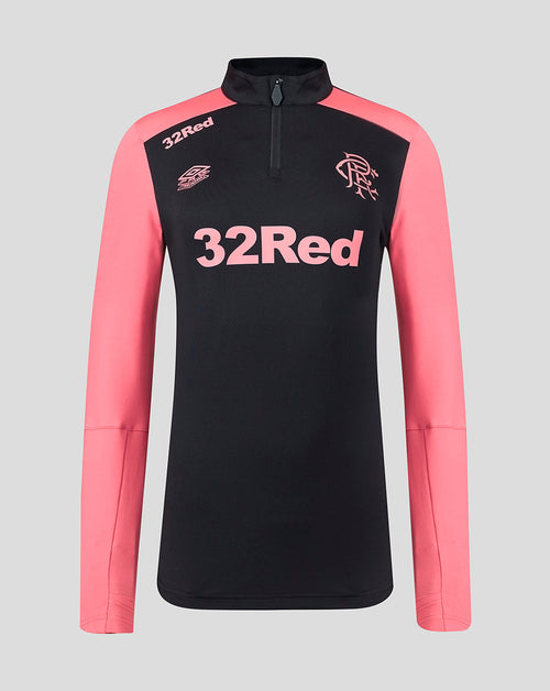 Rangers women's training quarter-zip top in navy with vivid pink sleeves and zip neck.