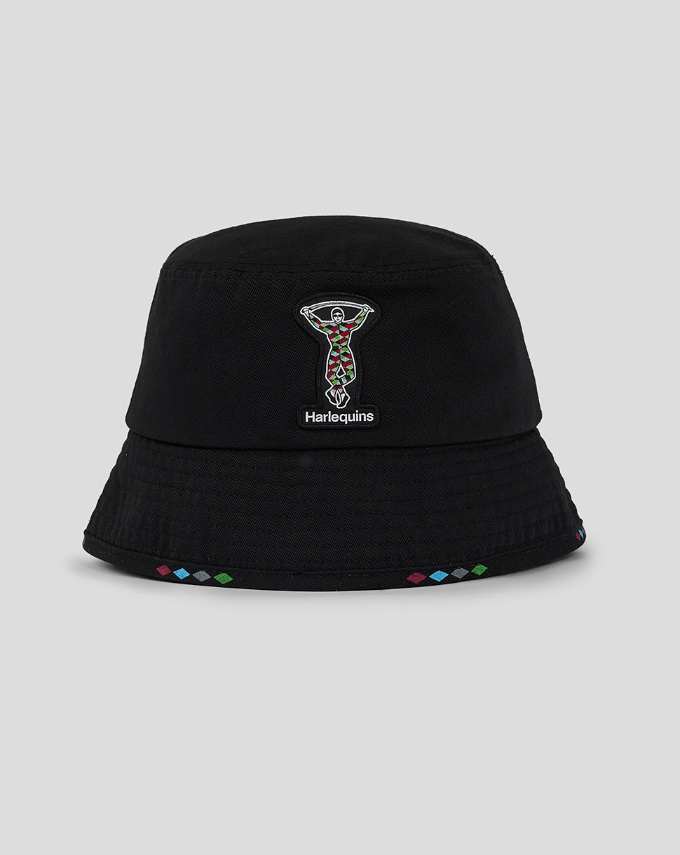 Black Harlequins Mono Bucket Hat with embroidered team crest on front