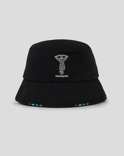 Black Harlequins Mono Bucket Hat with embroidered team crest on front