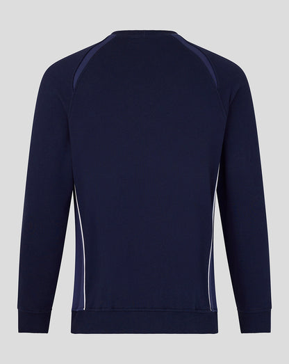 Back view of navy Rangers panelled sweatshirt with contrasting shoulder panels