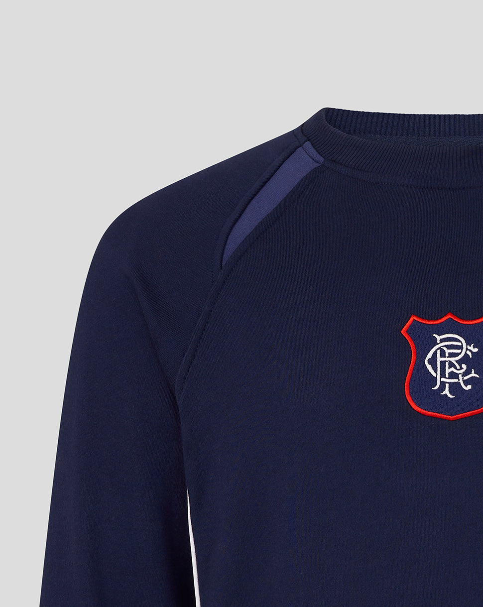 Navy Rangers unisex sweatshirt close up showing shoulder panel and shield crest on chest