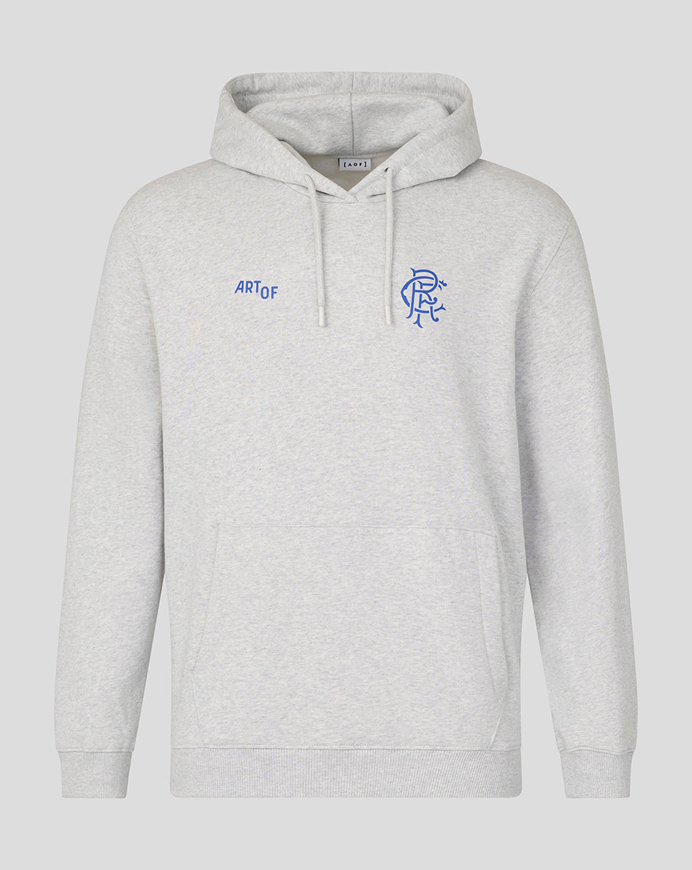 Grey Rangers Art of Football hoodie with blue crest on chest and drawstring hood