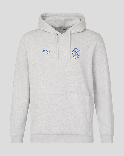 Grey Rangers Art of Football hoodie with blue crest on chest and drawstring hood