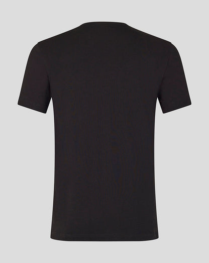 Back view of a black short sleeve T-shirt with no visible design