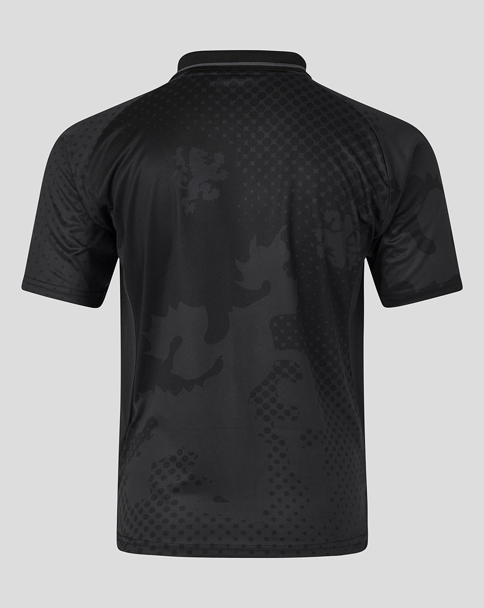 Back view of black Rangers Retro 2002-03 Home Blackout shirt with allover dark print