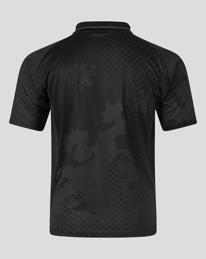 Back view of black Rangers Retro 2002-03 Home Blackout shirt with allover dark print