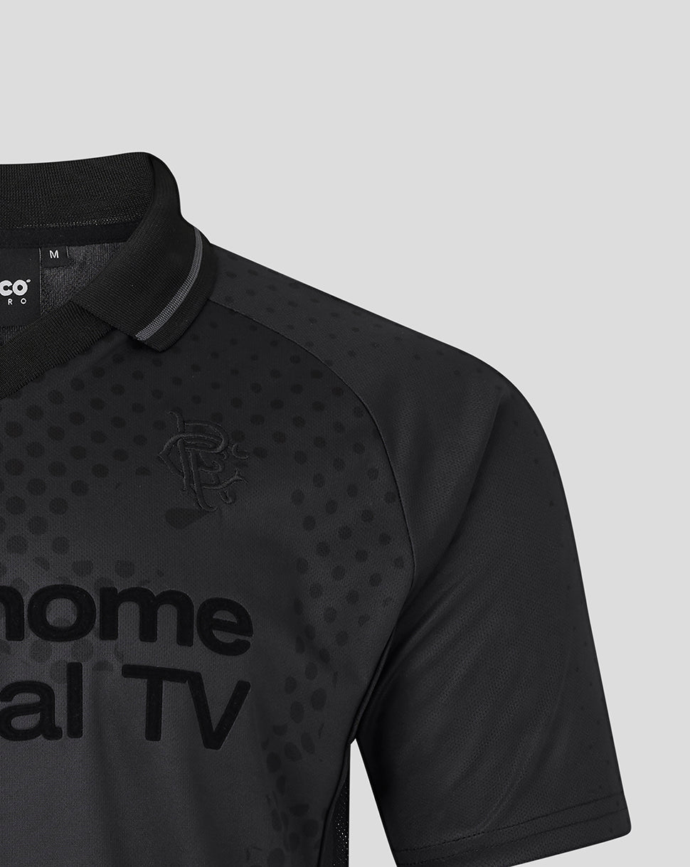 Rangers retro 2002-03 blackout shirt close up showing dotted chest pattern and club crest