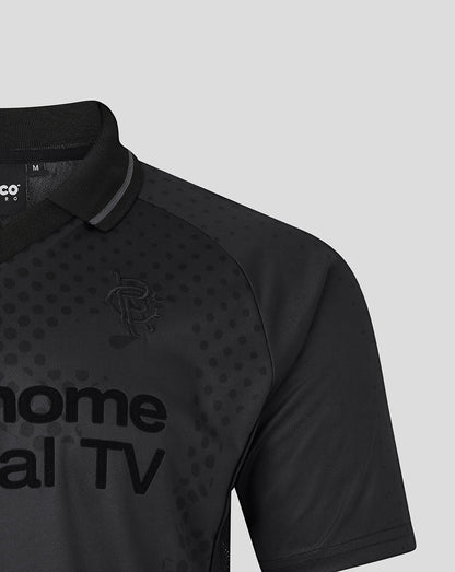 Rangers retro 2002-03 blackout shirt close up showing dotted chest pattern and club crest