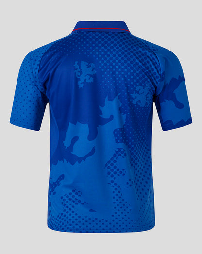 Back view of blue Rangers retro 2002-03 home shirt with bold abstract pattern