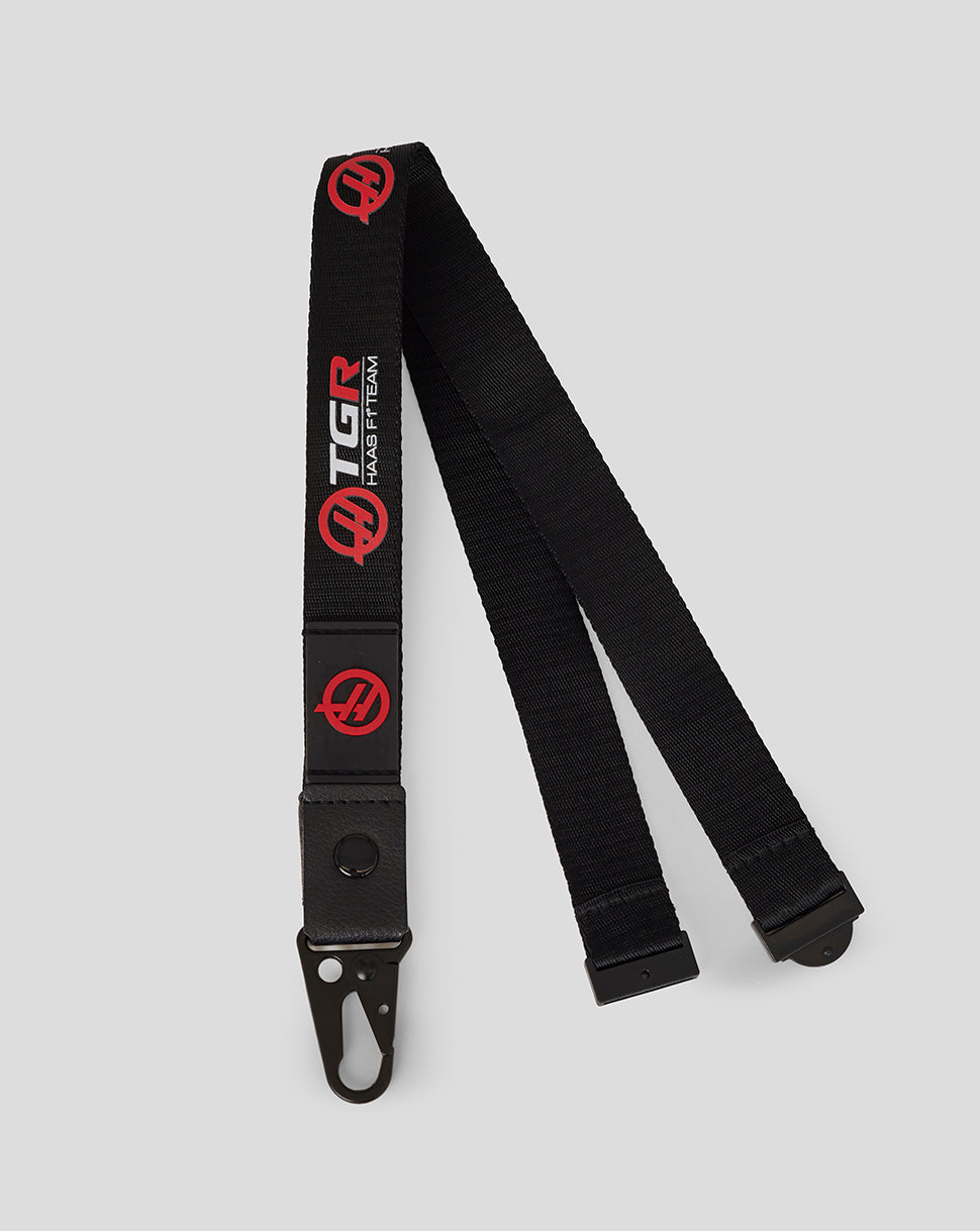 Official Haas Team Lanyard in black with red branding and a secure clip for passes and keys