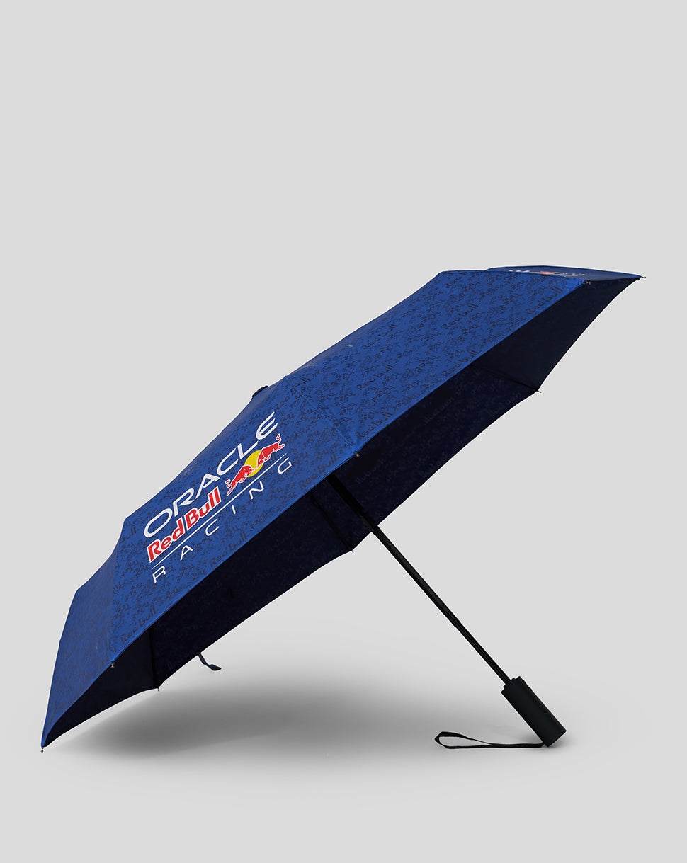 Blue Oracle Red Bull Racing 2026 telescopic umbrella open with branding and logo on canopy