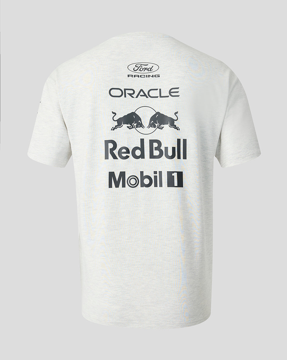 White t-shirt with Red Bull and Oracle branding on a light gray background