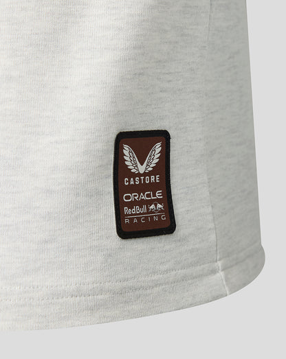 Close-up of a gray sweatshirt with a Castore Oracle Red Bull Racing logo patch.