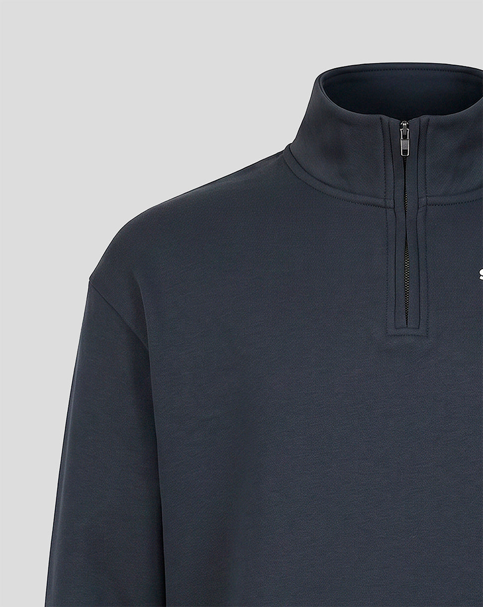 Dark gray half-zip sweatshirt on a light gray background