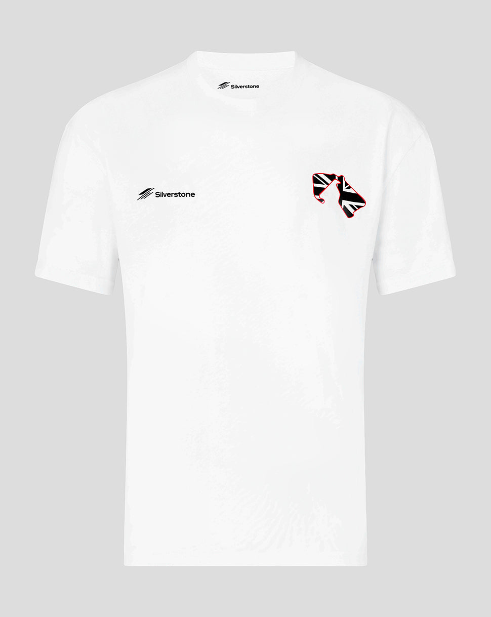 Silverstone Unisex British Injection Linear Back T-Shirt – Weiss
