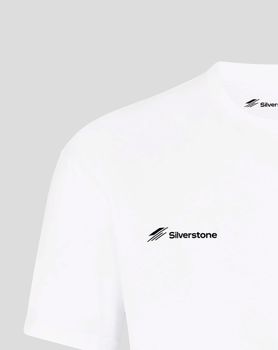 Silverstone Unisex British Injection Linear Back T-Shirt – Weiss