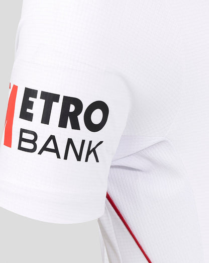 White England women's cricket shirt sleeve with Metro Bank sponsor logo