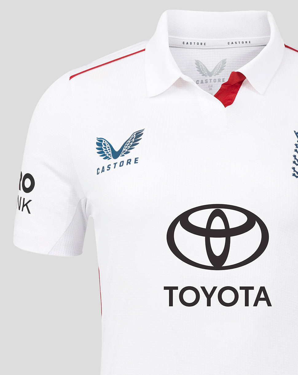 White England women's cricket shirt front with Castore logo on chest and Toyota sponsor