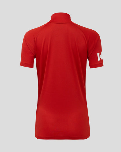 Back view of red England 25/26 T20 shirt highlighting raglan sleeves