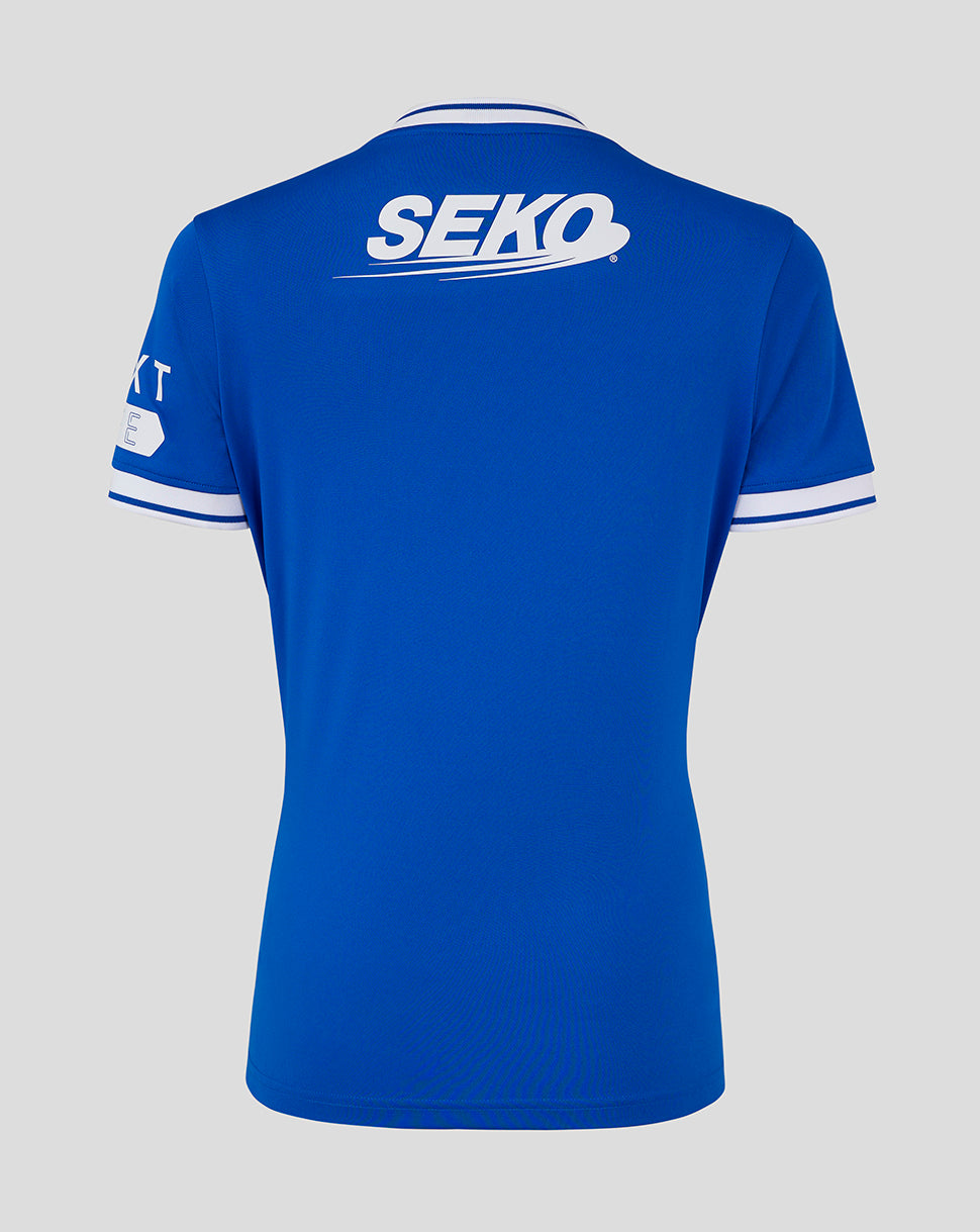 Back view of blue Rangers Ibrox 125 Heritage shirt featuring SEKO logo
