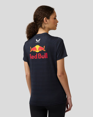 Back view of a navy night sky Red Bull Racing T shirt with the large Red Bull logo on the back
