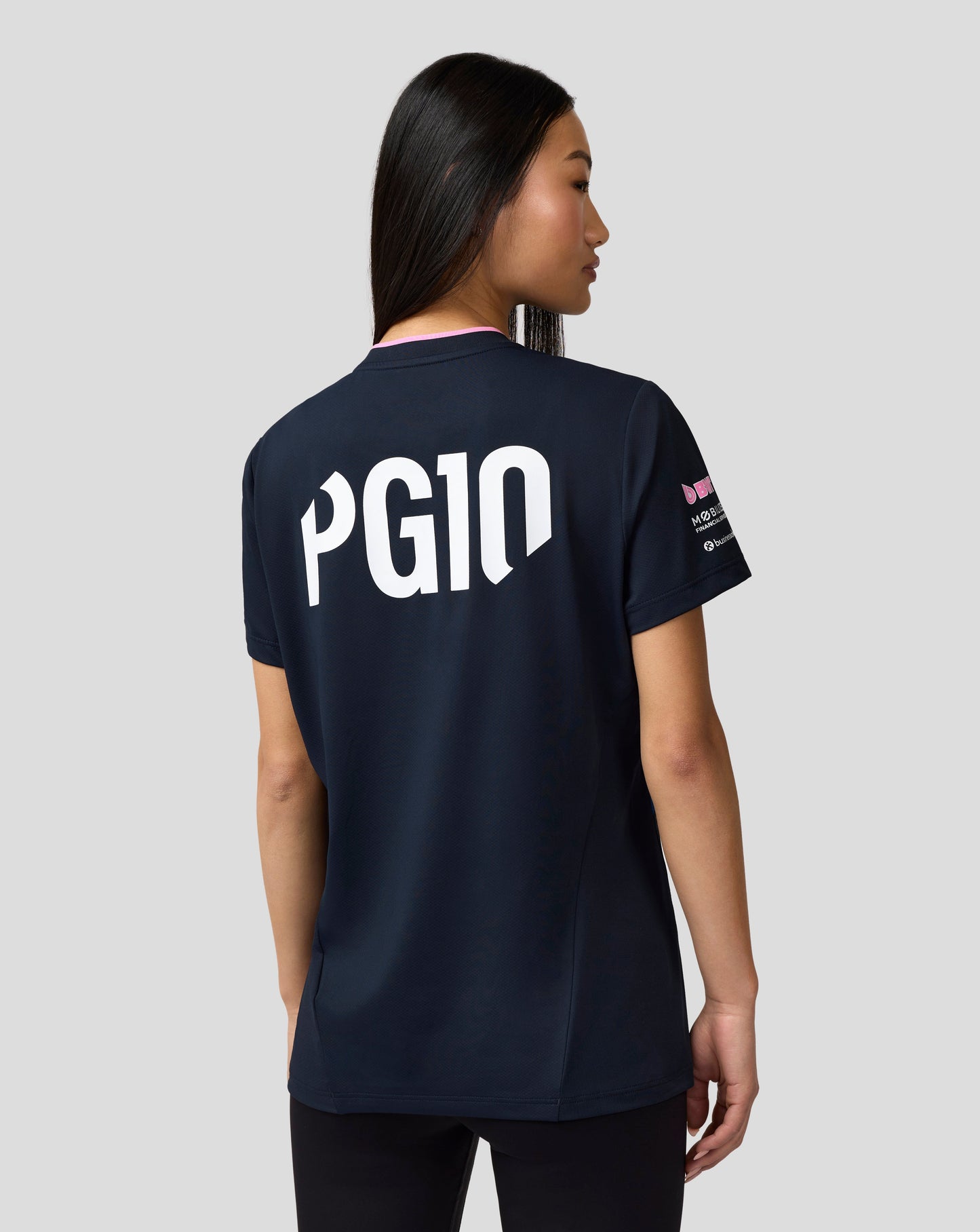 Back view of navy BWT Alpine Pierre Gasly official driver jersey with large PG10 on back.