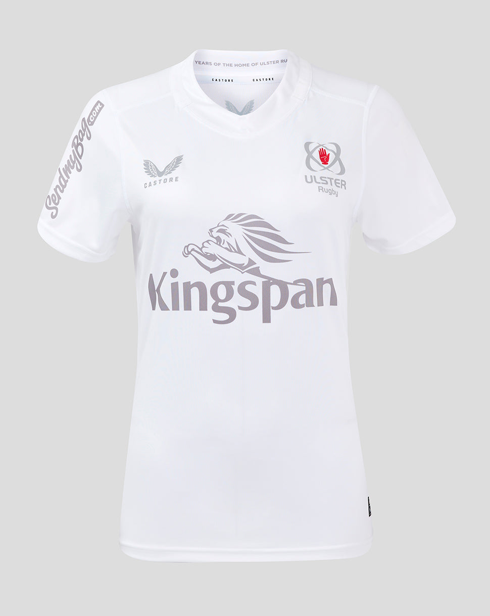 Ulster women's 24/25 home rugby shirt white with Kingspan sponsor logo across the chest