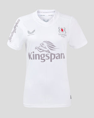 Ulster women's 24/25 home rugby shirt white with Kingspan sponsor logo across the chest