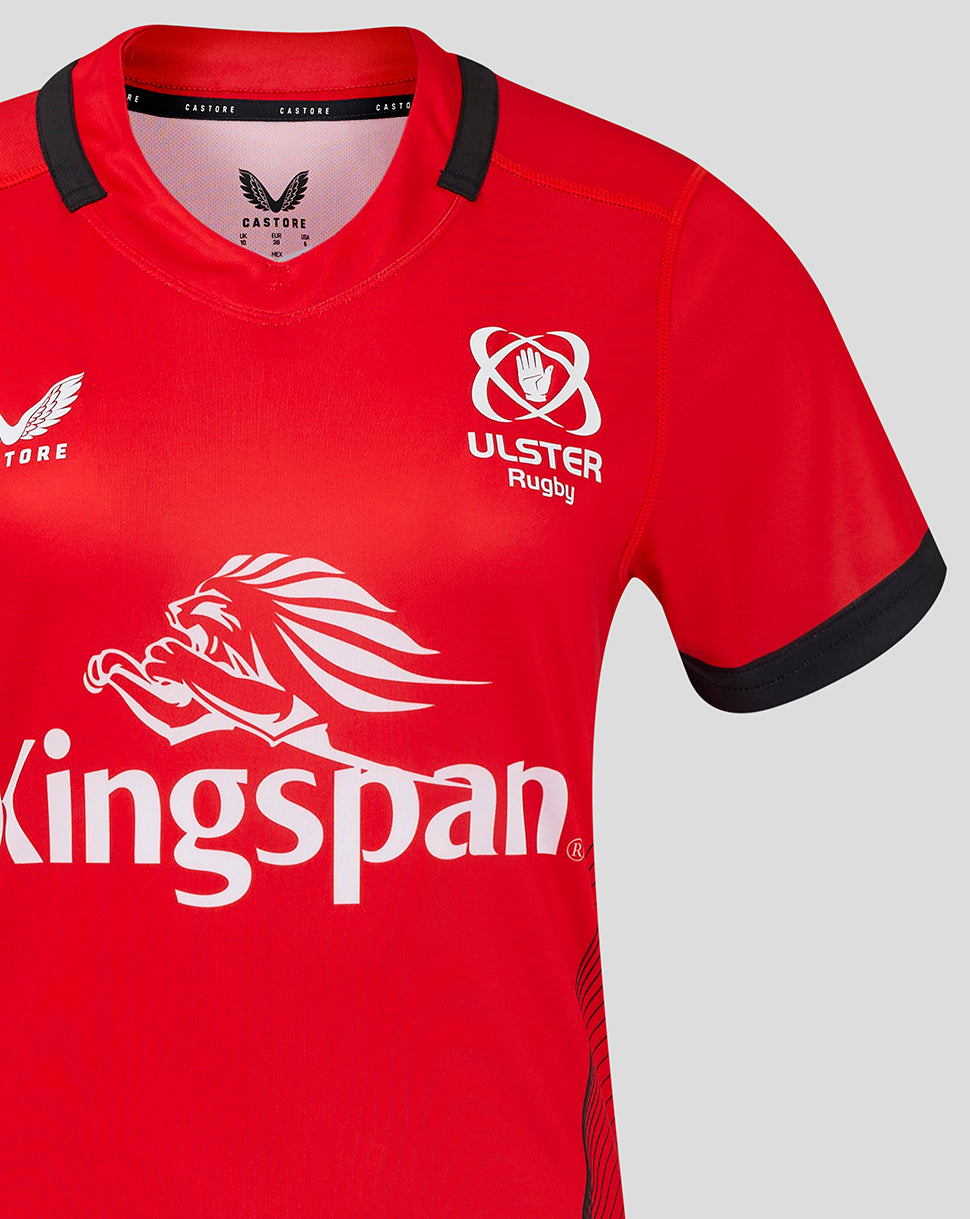 Red Ulster Rugby away jersey with Kingspan logo on front and Ulster crest on the chest.