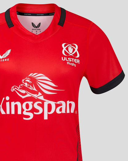 Red Ulster Rugby away jersey with Kingspan logo on front and Ulster crest on the chest.
