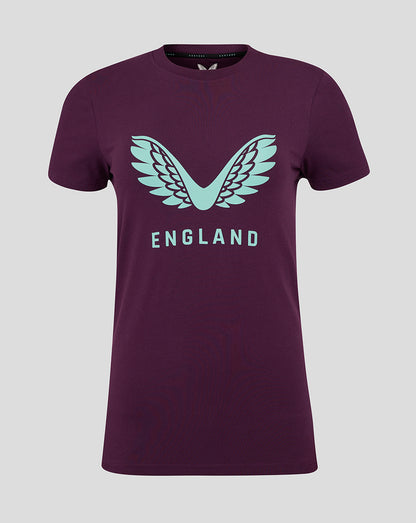 Dark purple short sleeve tee with light blue wing logo and ENGLAND lettering