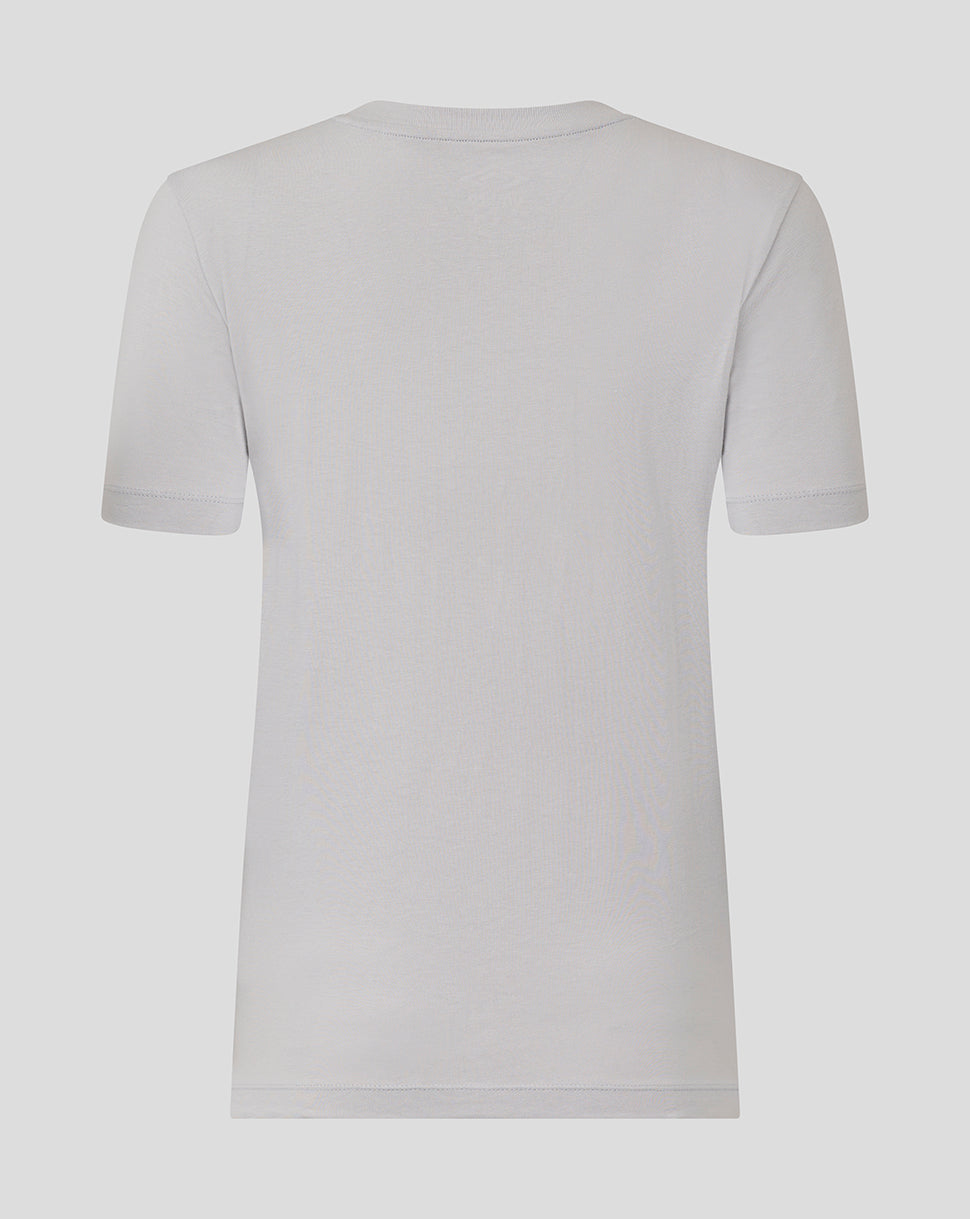 Back view of the light gray Rangers Women’s presentation tee with plain fabric and short sleeves.