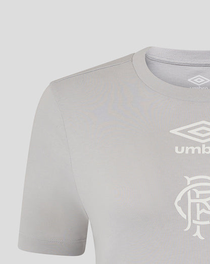 Light gray Rangers Women’s 25/26 presentation tee with white Umbro diamond logo and club crest on the chest.